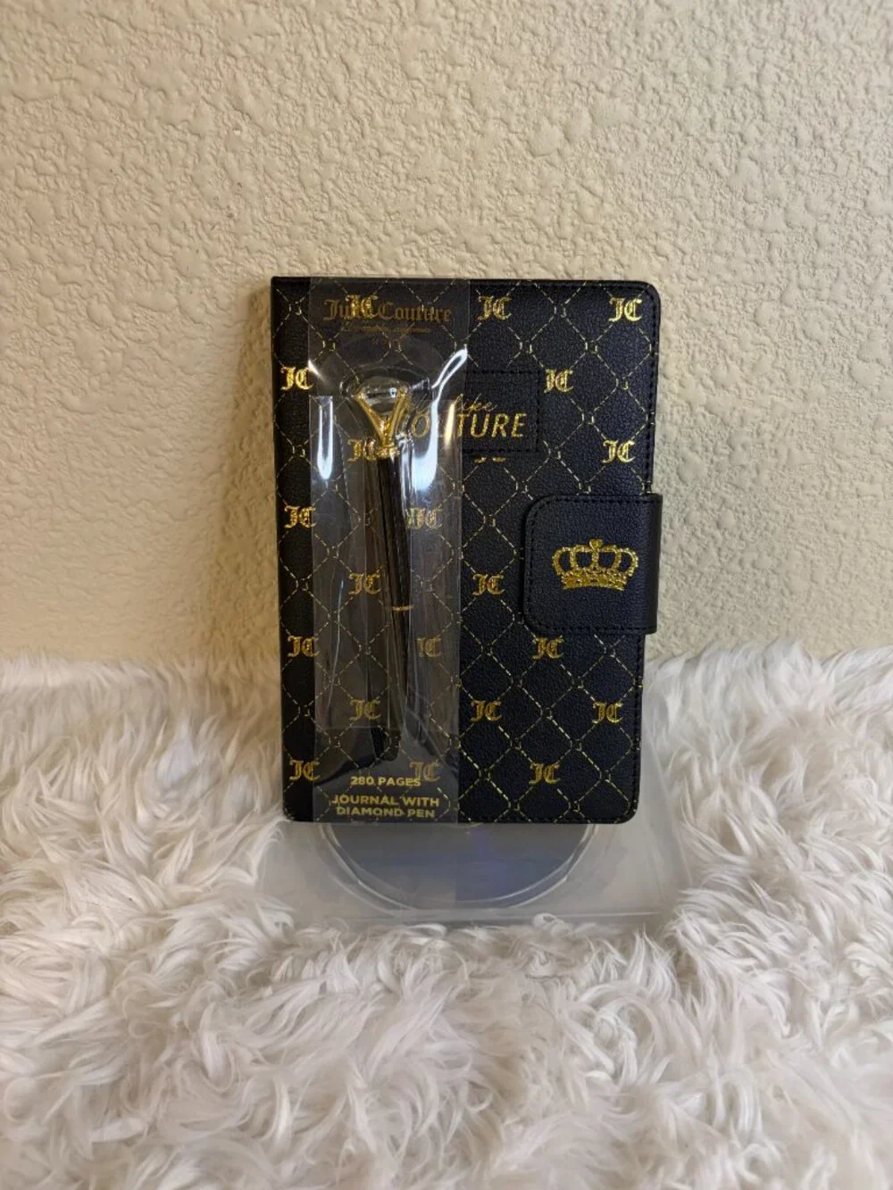 Juicy Couture Black Gold Crown Quilted Journal Diamond Pen 280 Pages NWT